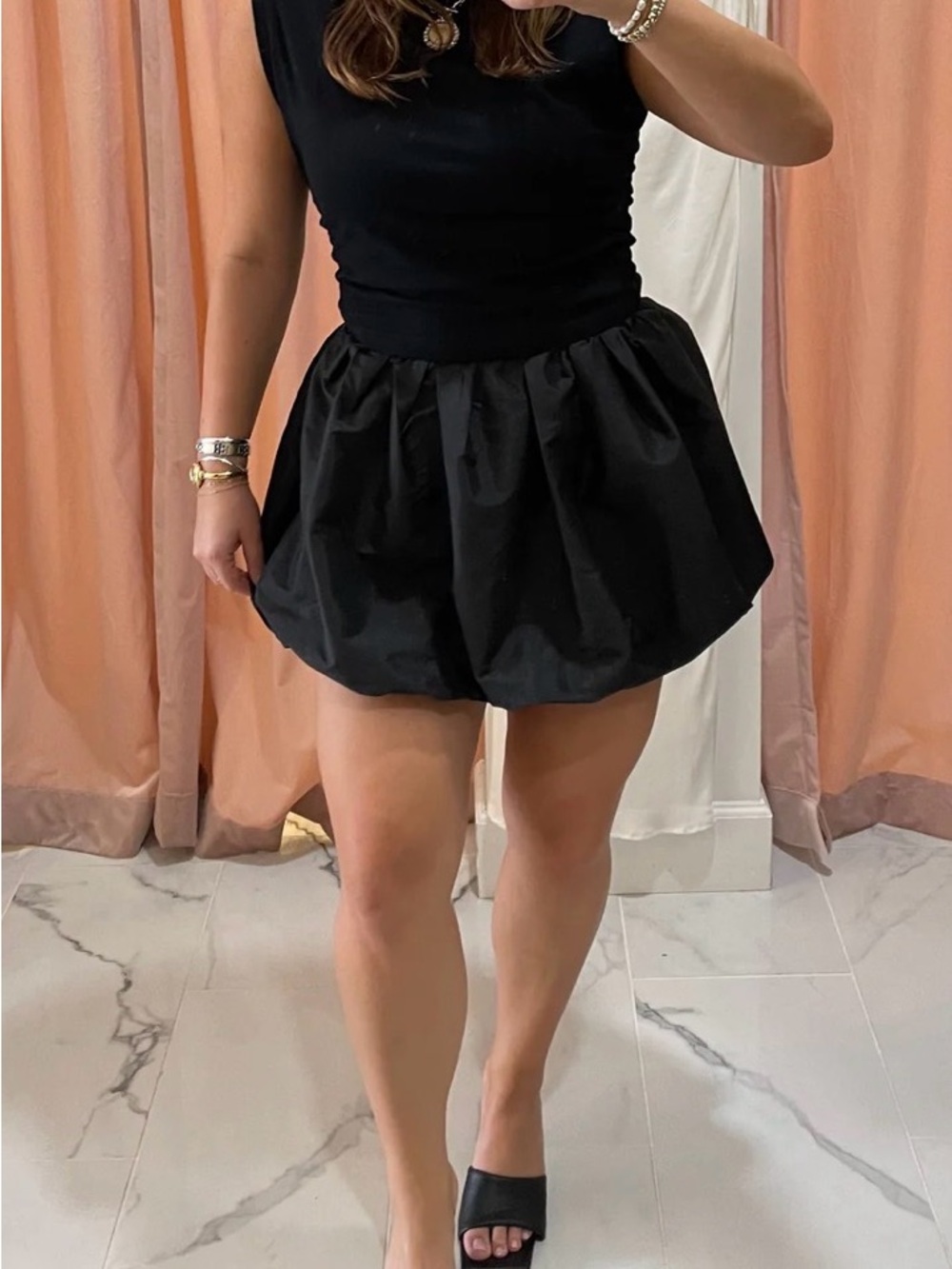 MIOU MUSE Black Bubble Mini Skirt Women's - Picture 7 of 16